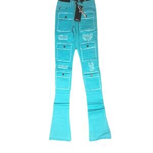 Doctrine Savant Super Stacked Jean Teal Size 32